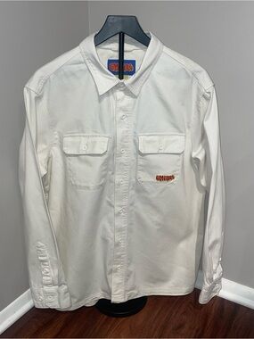 Empyre White Casual Button-Down Shirt with Embroidered Logo